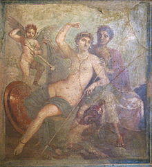 The mythological adultery of Venus and Mars, here attended by Cupid, was a popular subject for painting Ares e Afrodite.JPG