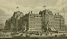 The Eisenhower Executive Office Building, built between 1871 and 1888, was the world's largest office building until 1943, when it was surpassed by The Pentagon. Army Headquarters in Washington - State, War, and Navy Building, c. 1888 (cropped).jpg