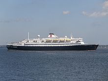 MV Astoria (formerly Stockholm) in 2016 as a cruise ship. Much of her original hull remains, including her sheer. Astoria departing Tallinn 20 June 2016.jpg