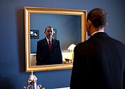 File:Barack Obama takes one last look in the mirror, before going out to take oath, Jan. 20, 2009.jpg