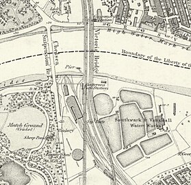 OS map 1879 showing Battersea Park station and Pimlico depot