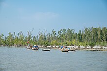 Boats offshore an island