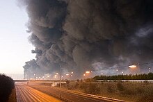 Buncefield fire Buncefield explosion from M1 motorway.jpg