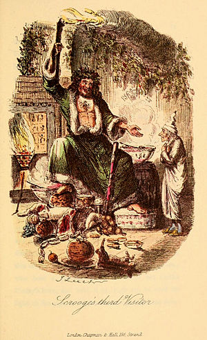 A terceira visita de Scrooge, ilustração de John Leech na primeira edição de A Christmas Carol