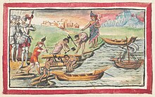 Preperatiosn before the Fall of Tenochtitlan, Codex Duran. Cortes builds brigantines in preparation for the Siege of Tenochtitlan.jpg