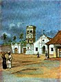 Église de Santa Bárbara en 1845, Aquarelle de Edward Walhouse Mark.