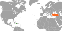 Map indicating locations of Haiti and Turkey