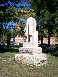 Headless statue of James A. Garfield on the campus of Hiram College in Hiram. Head has since been restored