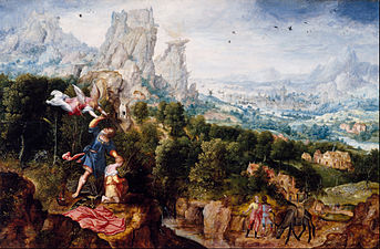 19 : Henri Bles, Paysage avec sacrifice d'Isaac, 1535/1545, Cincinnati Art Museum, inv. 1944.44.