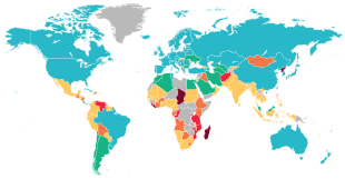 Percentage of people with undernutrition by country, World Food Program, 2020

Under 2.5%
2.5% - 5.0%
5.0% - 14.9%
15.0% - 24.9%
25.0% - 34.9%
Over 35.0%
No data Hunger Map 2020 World Food Programme.svg