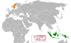 Peta memperlihatkan lokasiIndonesia and Sweden