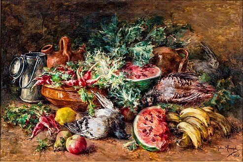 Still Life with Fruit, Vegetables, Birds, Hare and Pitchers, 1926