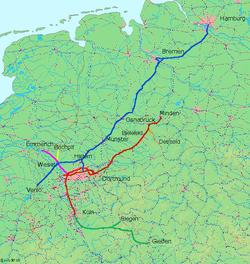 A Duisburg–Dortmund-vasútvonal útvonala