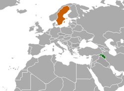Карта с указанием местоположения Курдистана и Швеции