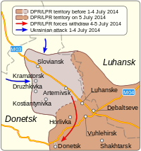 Map of the DPR retreat from Sloviansk and other cities Liberation Kramatorsk agglomeration.svg