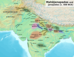 기원전 540년에 16개의 마하자나파다스 왕국과 다른 왕국을 묘사한 지도.