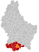 Комуна Беттембург (помаранчевий), кантон Еш-сюр-Альзетт (темно-червоний) та дистрикт {{{дистрикт}}} (темно-сірий) на карті Люксембургу