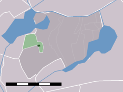 The town centre of Oud Ade (dark green) and the statistical district "Oud Ade and Zevenhuizen" (light green) in the municipality of Alkemade.