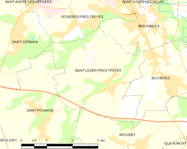 Mapa obce Saint-Léger-près-Troyes