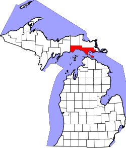 map of Michigan highlighting Mackinac County