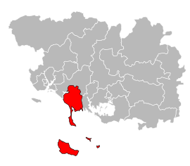 Location of the canton of Quiberon within Morbihan