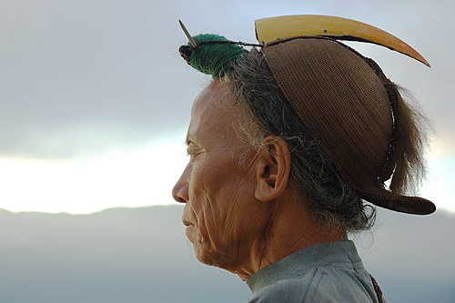 A Nishi tribal wearing a traditional headdress