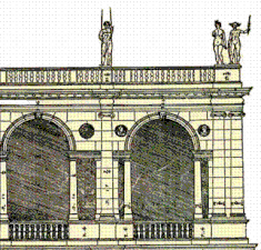 Detail of the upper loggia with two serliana (drawn from I quattro libri dell'architettura)