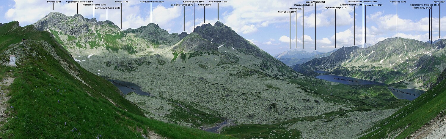 Panorama Doliny Pięciu Stawów ze sedla Gładka Przełęcz