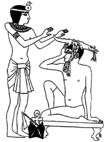 An Egyptian practice of treating migraine in ancient Egypt. Papyrus Migraine Therapy.png