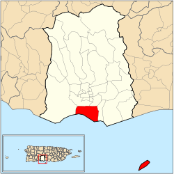 Location of barrio Playa within the municipality of Ponce shown in red