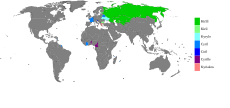 Land hvor Kirill (grønt) er mye brukt