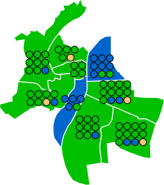 Liste en tête et sièges attribués au conseil municipal dans chaque arrondissement au second tour.