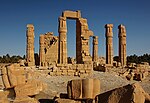 Ruins of an Egyptian temple with several standing columns