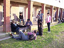 A group of historical reenactors at Fort Washington in April 2008 Soliders-at-fort-washington-park.JPG