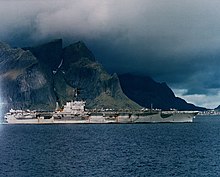 America off Norway during Ocean Safari '85. USS America (CV-66) Norway Ocean Safari 85.jpg