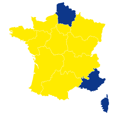 Candidats arrivés en tête dans chaque région métropolitaine au 2d tour.