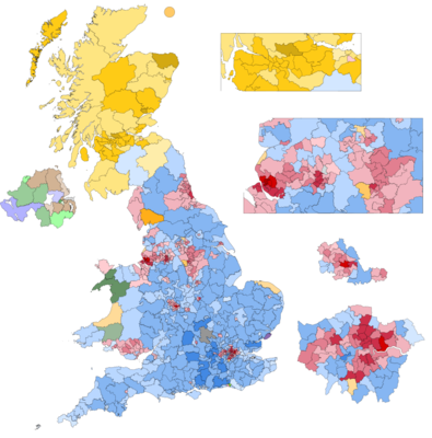 .mw-parser-output .col-begin{border-collapse:collapse;padding:0;color:inherit;width:100%;border:0;margin:0}.mw-parser-output .col-begin-small{font-size:90%}.mw-parser-output .col-break{vertical-align:top;text-align:left}.mw-parser-output .col-break-2{width:50%}.mw-parser-output .col-break-3{width:33.3%}.mw-parser-output .col-break-4{width:25%}.mw-parser-output .col-break-5{width:20%}@media(max-width:720px){.mw-parser-output .col-begin,.mw-parser-output .col-begin>tbody,.mw-parser-output .col-begin>tbody>tr,.mw-parser-output .col-begin>tbody>tr>td{display:block!important;width:100%!important}.mw-parser-output .col-break{padding-left:0!important}}
Conservative--70-80%
Conservative--60-70%
Conservative--50-60%
Conservative--40-50%
Conservative--<40%
Labour--80-85%
Labour--70-80%
Labour--60-70%
Labour--50-60%
Labour--40-50%
Labour--<40% 2015 party vote share by constituency.png