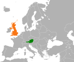 Карта с указанием местоположения Австрии и Соединенного Королевства