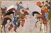 Målning föreställande mongoliska invasionen av Khwarezm år 1221.