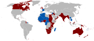 The British and French colonial empires reached their peaks after World War I. British and French empires 1920.png