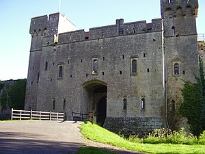 The front entrance of Caldicot Castle in south...