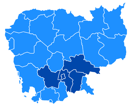 Provinces won by the CNRP shown in dark blue