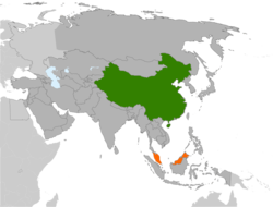 Map indicating locations of China and Malaysia