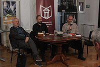 Васа Павковић, Ото Олтвањи и Д. Ајдачић у разговору о књижевној фантастици 8. маја 2019.