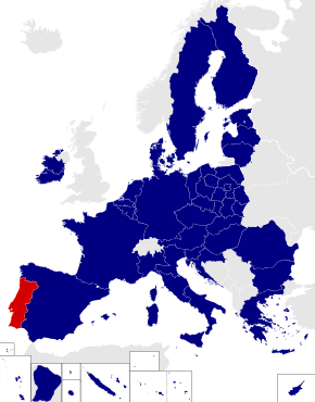 Map of the European Parliament constituencies with Portugal highlighted in red
