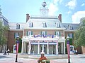 The American Adventure pavilion in Epcot, also in Walt Disney World, uses forced perspective to make a five-story building appear to be two and a half stories.[23]