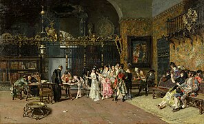 Abajo, a la izq., el gran brasero de La Vicaría, obra costumbrista de Mariano Fortuny (c. 1870). MNAC