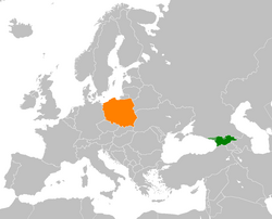 Map indicating locations of Georgia and Poland