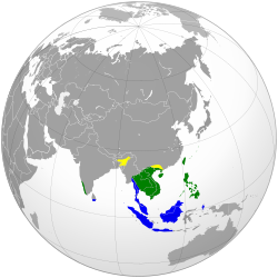 Distribución geográfica del martinete malayo.