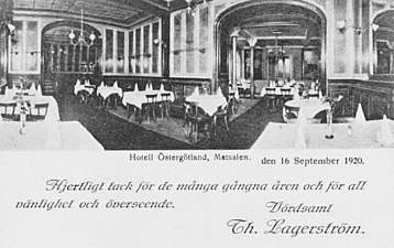 Hotellets matsal på källarmästare Lagerströms avsked, 1920.